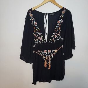 TOPSHOP Black Boho Top Size S